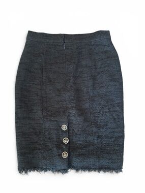 CHANEL Vintage 80s Dark Navy Tweed Pencil Skirt with Signature Buttons
